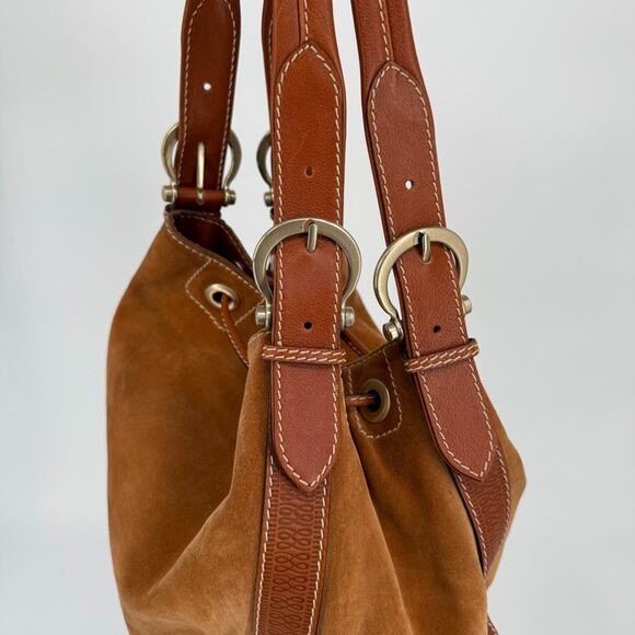 Lancel Paris Suede Bucket Bag Tassel Brown Shoulder Purse Old Money Luxe MCM - Picture 7 of 16